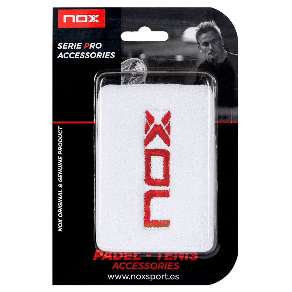 Muñequera Nox Blanca Logo Rojo X2